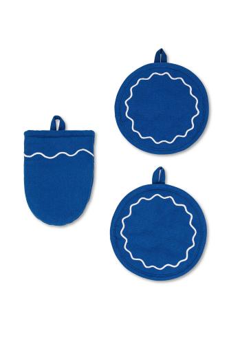 Coincasa σετ πιάστρες και γάντι κουζίνας με contrast περίγραμμα 18 x 18 cm - 007364342 Μπλε Ρουά